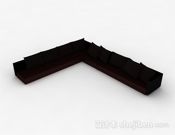 深棕色转角多人沙发3d模型下载