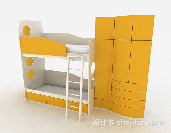 黄色简约上下铺3d模型下载