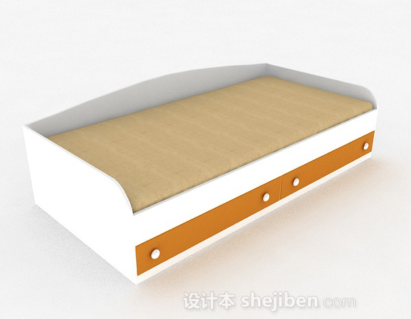 白色单人床3d模型下载
