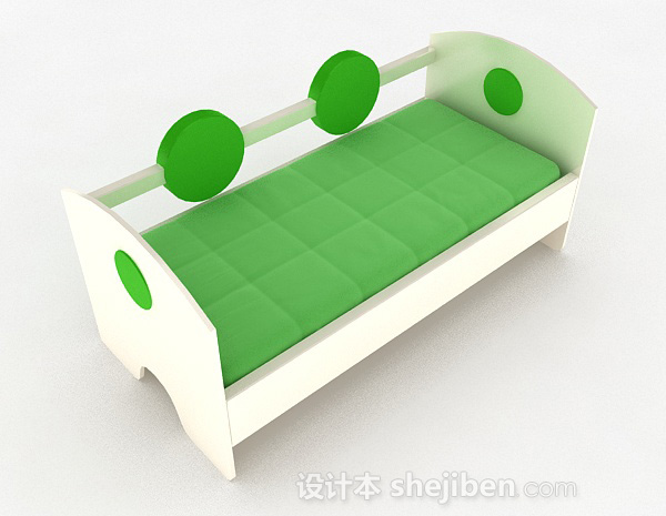 嫩绿色单层儿童床3d模型下载
