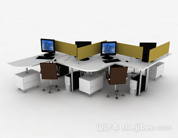 办公桌椅组合3d模型下载