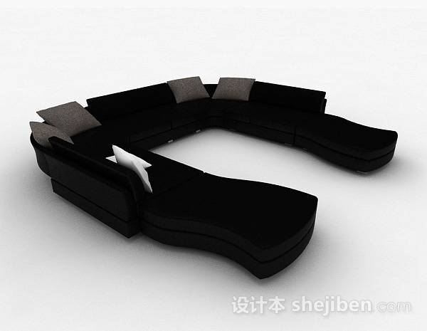 黑色简约多人沙发3d模型下载