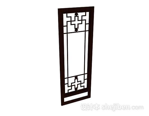 中式木质门3d模型下载