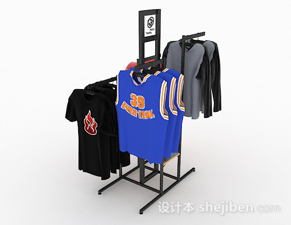 商城黑色衣服展示架3d模型下载
