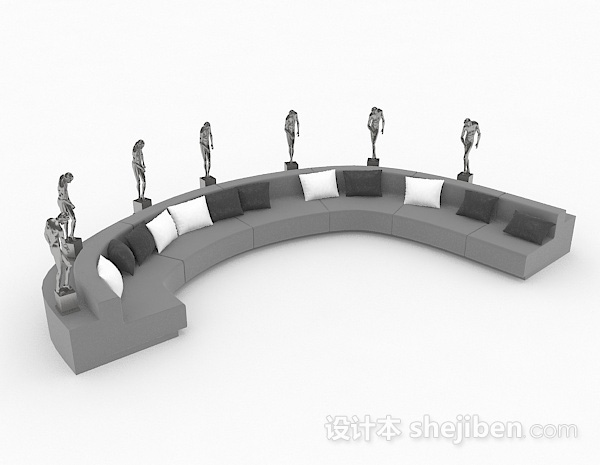 灰色多人沙发3d模型下载