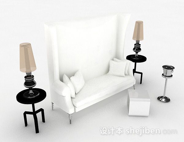 白色双人沙发3d模型下载