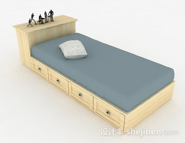 简约单人床3d模型下载