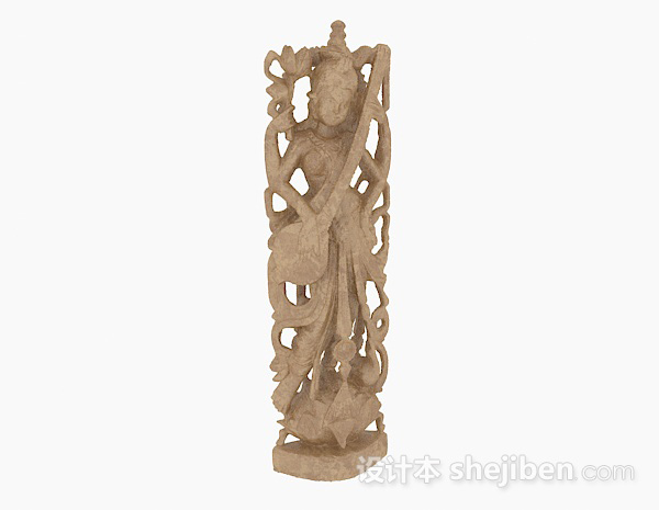 中式风格石质舞女雕刻品3d模型下载