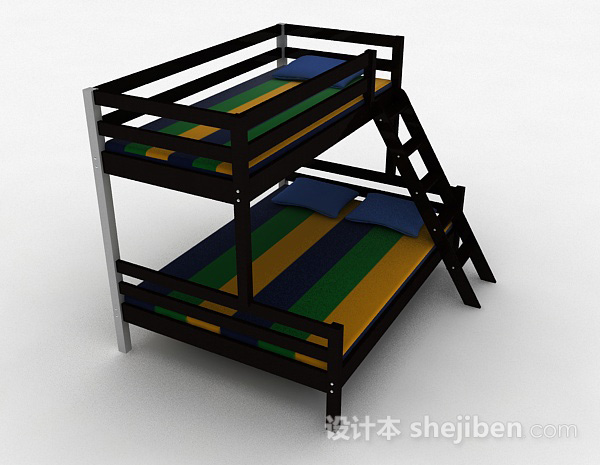 现代风格黑色双层木床3d模型下载