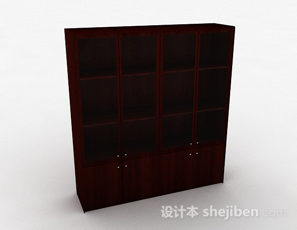 棕色木质四门展示柜3d模型下载