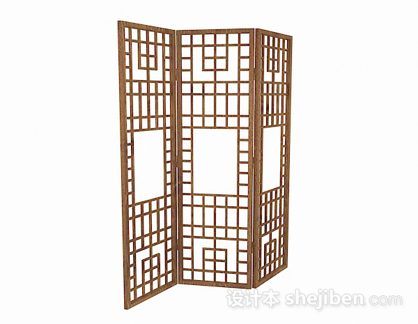 三面镂空木质屏风3d模型下载