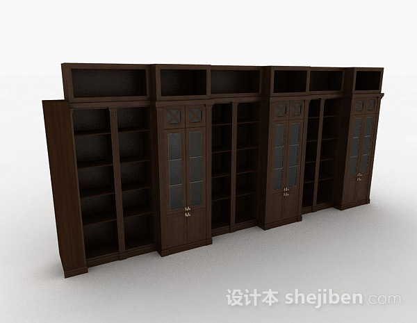 棕色木质书柜3d模型下载