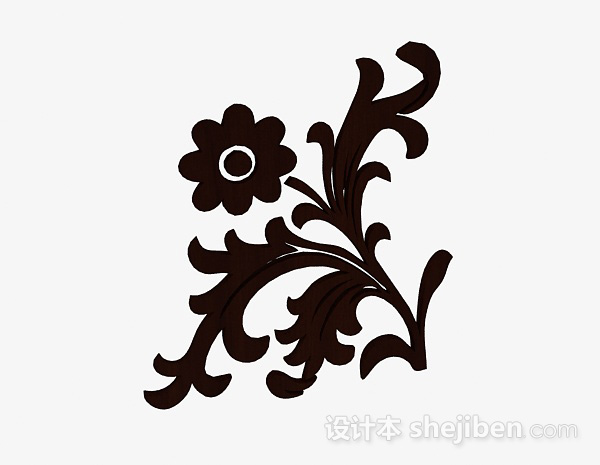 现代风棕色木质花卉雕刻品3d模型下载