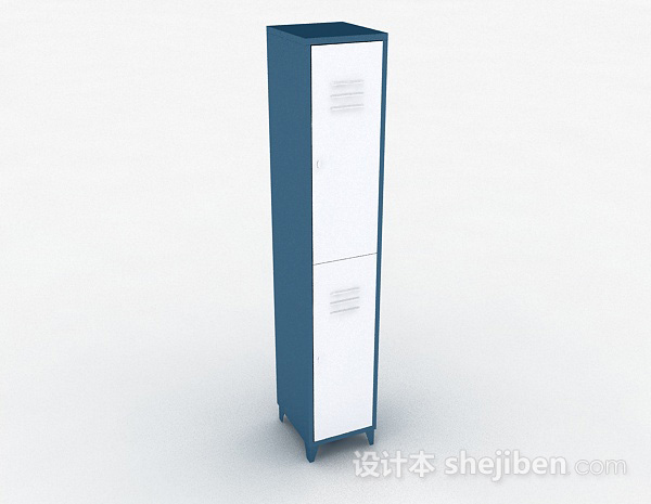 蓝色单门上下层储物柜3d模型下载