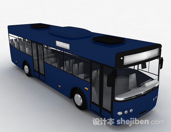 深蓝色巴士车3d模型下载