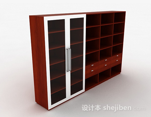 枣红色格子展示柜3d模型下载