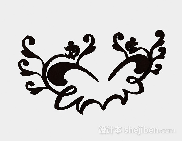 棕色木质对称雕刻品3d模型下载