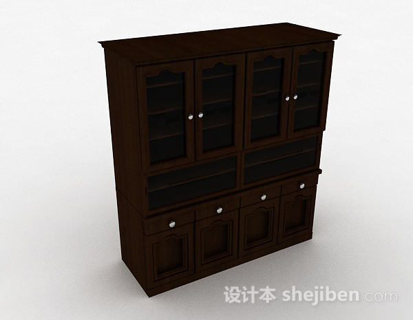 棕色大型四门展示柜3d模型下载