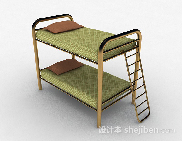 现代风草绿色双层单人床3d模型下载