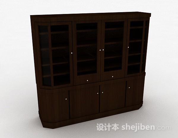 棕色客厅四门展示柜3d模型下载