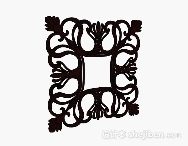 中式风格对称花卉雕刻品3d模型下载