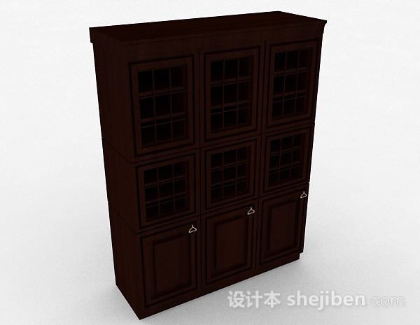 欧式深棕色多门展示柜3d模型下载