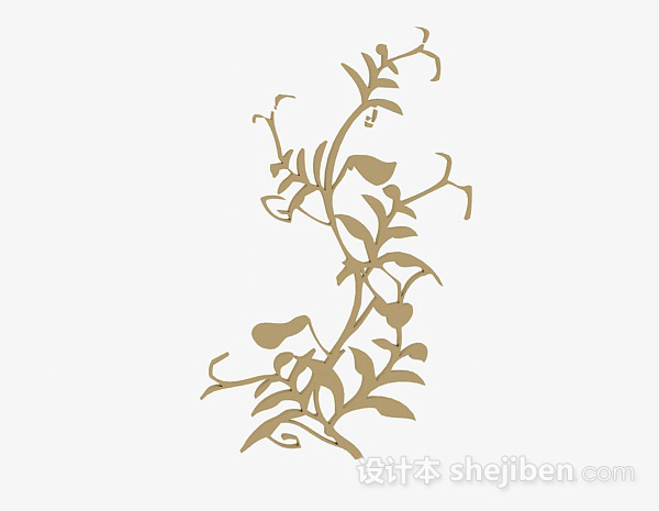 姜黄色木质花卉雕刻品3d模型下载