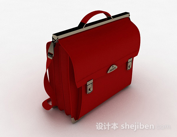 红色皮质单肩包3d模型下载