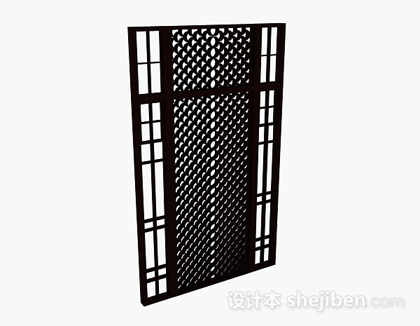黑色木质镂空隔断3d模型下载