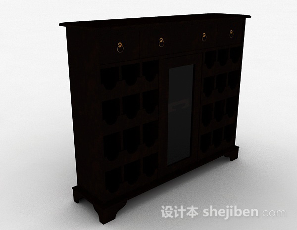 中式风格木质多门展示柜3d模型下载
