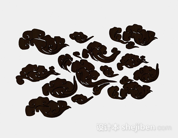 棕色木质云多壮雕刻品3d模型下载