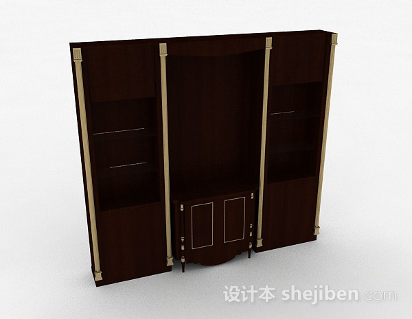 现代风棕色木质组合展示柜3d模型下载