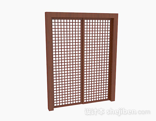 木质方格图案推拉门3d模型下载