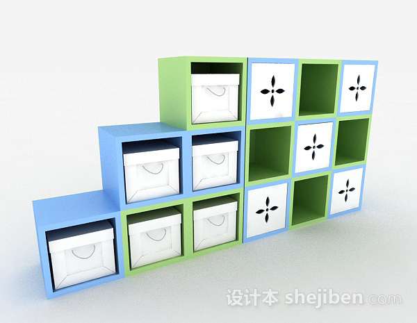时尚蓝绿收纳柜3d模型下载