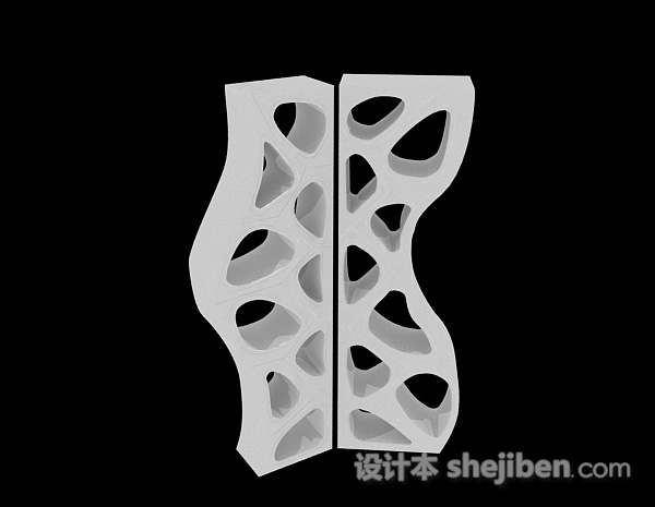 白色镂空双门不规则屏风3d模型下载