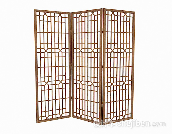 原木色木质三面屏风3d模型下载