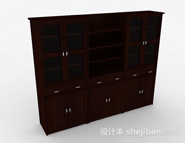 棕色大型木质储物展示柜3d模型下载