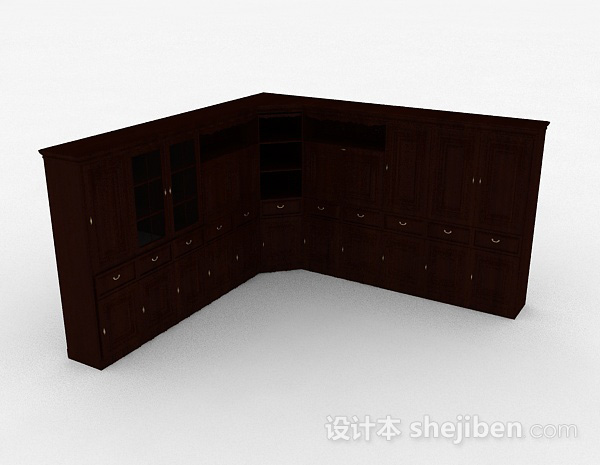 棕色木质转角多门展示柜3d模型下载