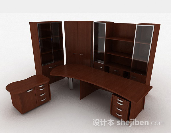 棕色木质书柜3d模型下载
