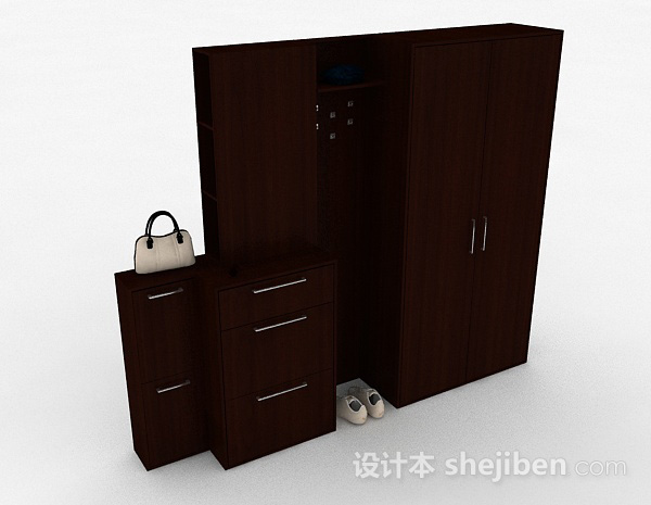 棕色木质衣柜3d模型下载