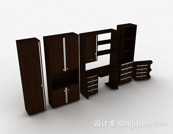 棕色家居衣柜组合3d模型下载