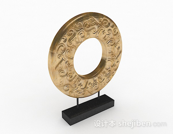 金色雕刻圆盘家居摆件品3d模型下载