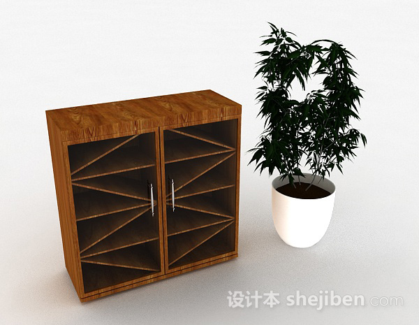 棕色简约木质鞋柜3d模型下载