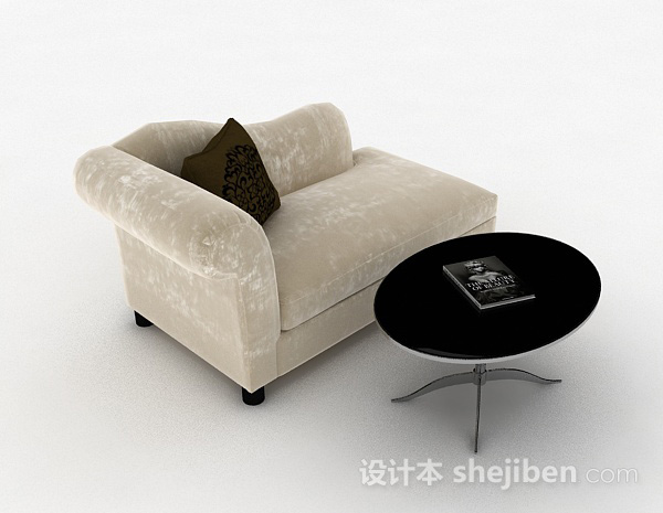 米白色单人布艺沙发3d模型下载