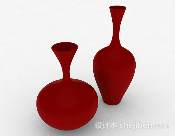 红色陶瓷广口大肚瓶3d模型下载