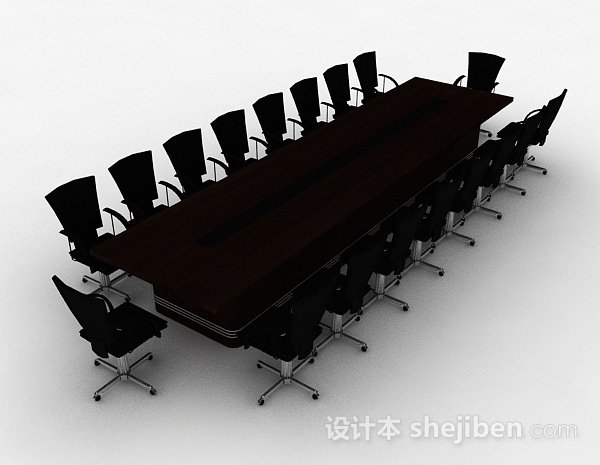 木质会议桌椅组合3d模型下载