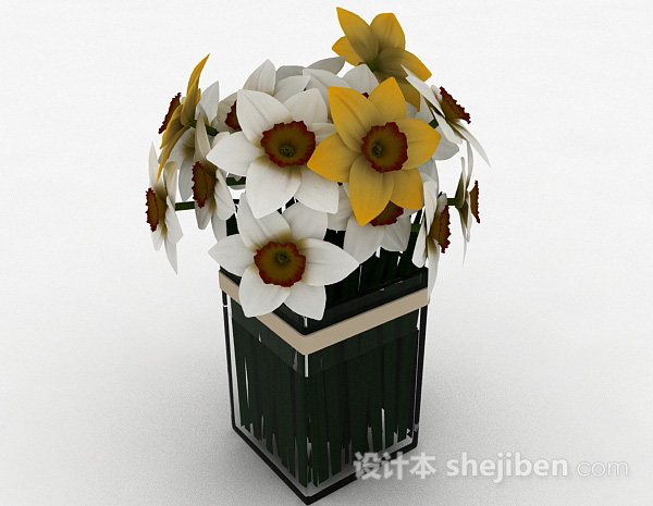 白色花朵室内家居摆设品3d模型下载