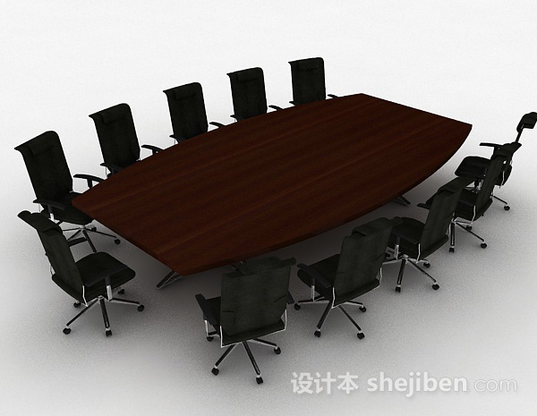 棕色会议桌椅3d模型下载
