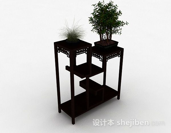 中式风组合木质花架3d模型下载
