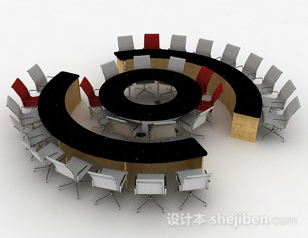 灰色会议桌椅3d模型下载